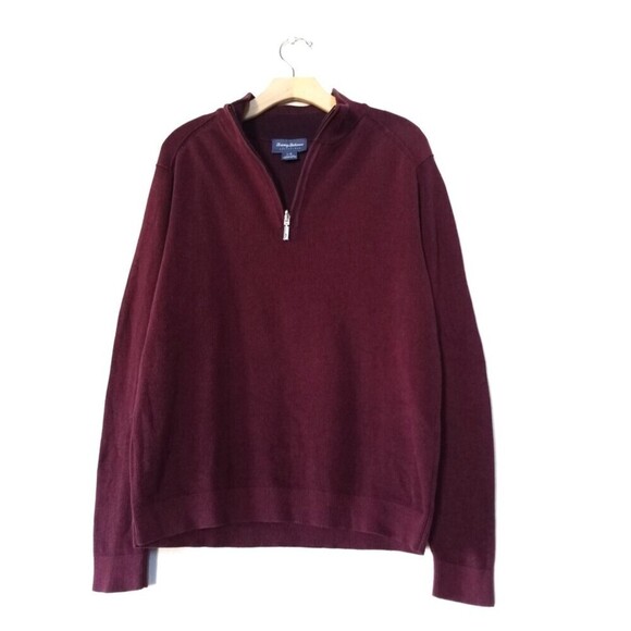 TOMMY BAHAMA Make Mine A Double Reversible Half-Zip Sweater Burgundy Mens Large - Picture 1 of 13